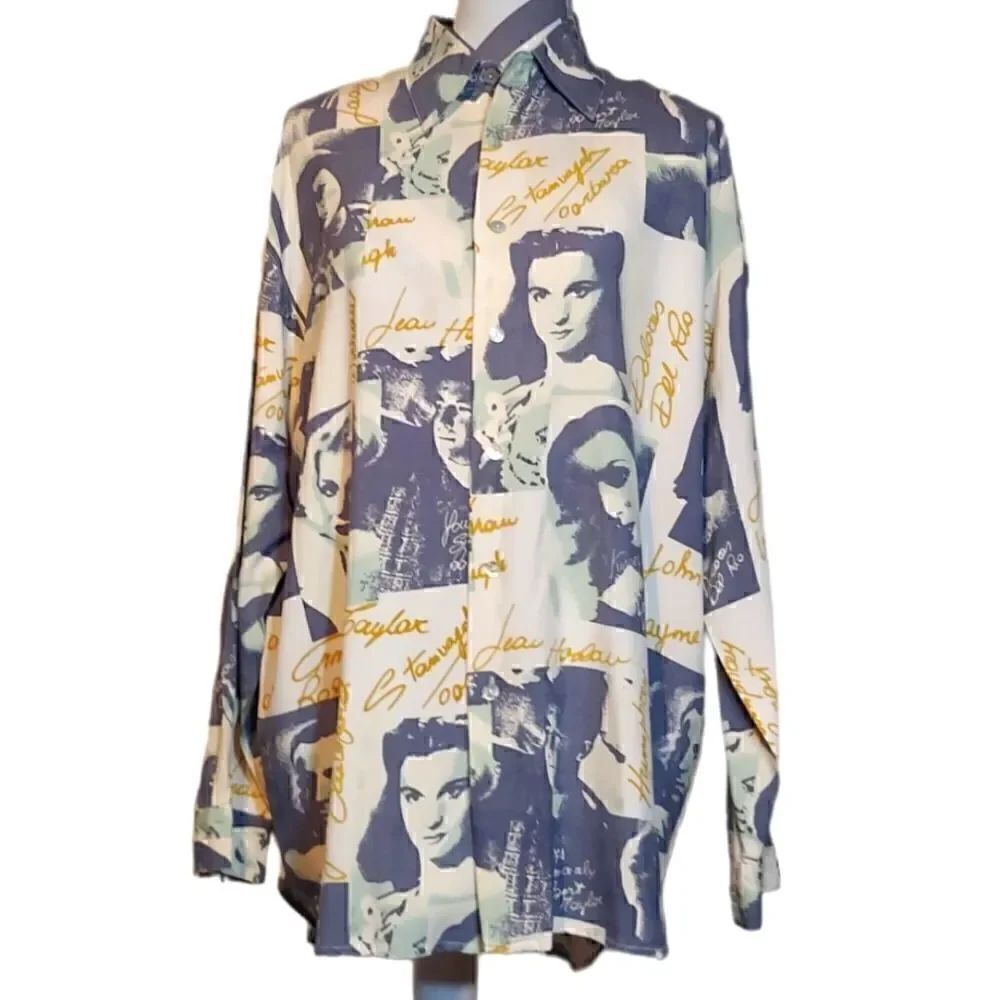 Vintage Silk Celebrity Signature button down shirt